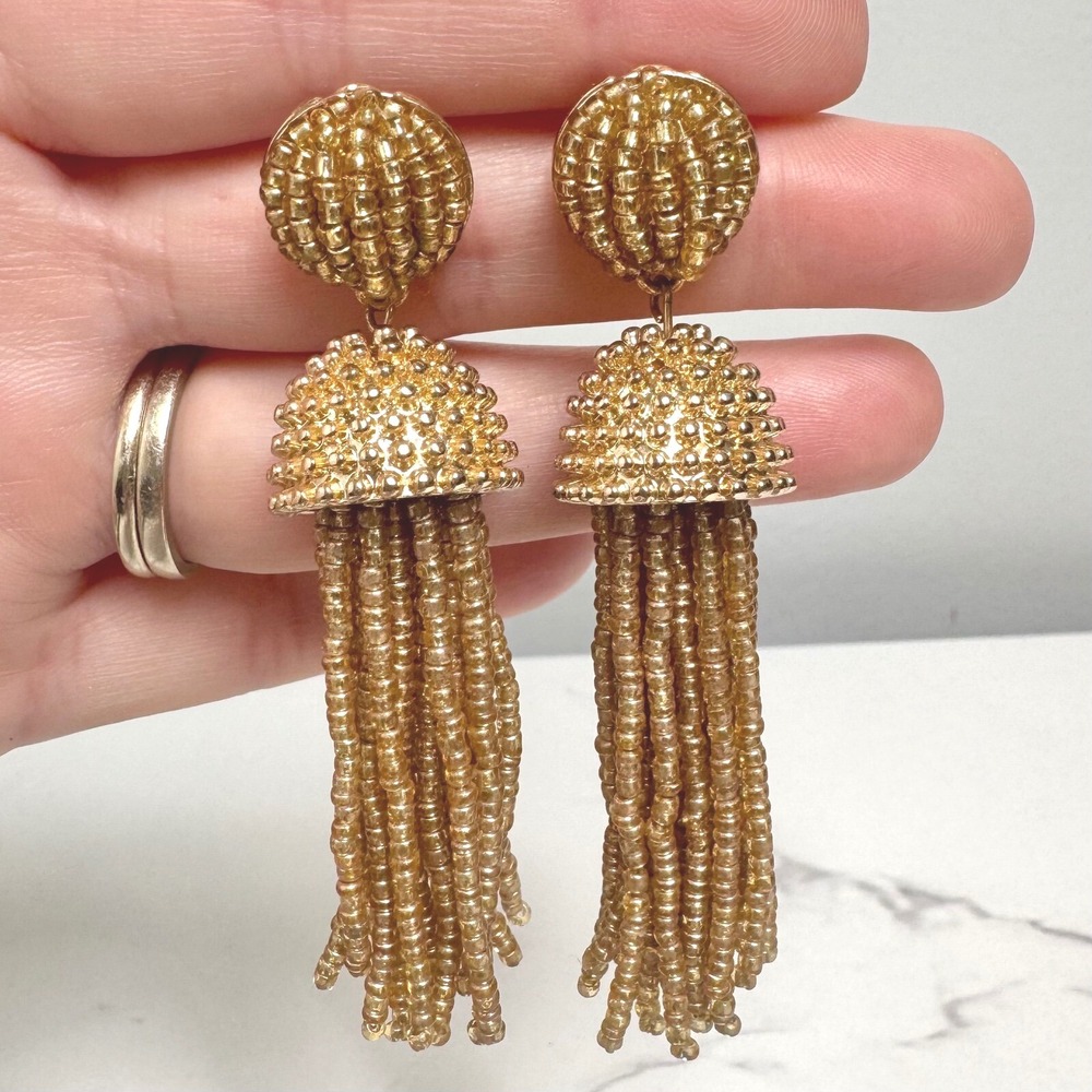 BaubleBar Gold Beaded Tassel Earrings Statement Dangle Drop‎
